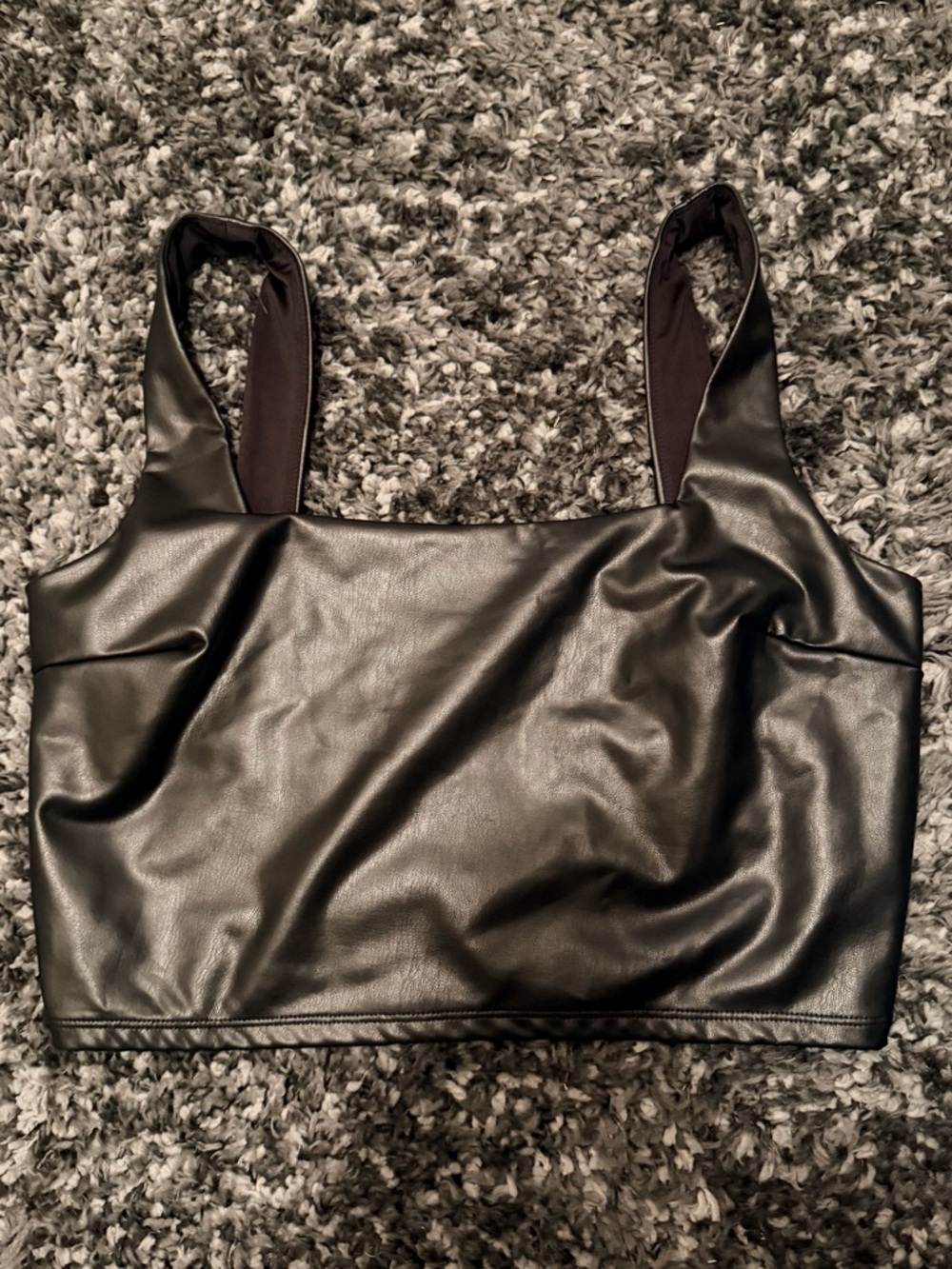 Express Black Faux-Leather Square Neck Crop Top